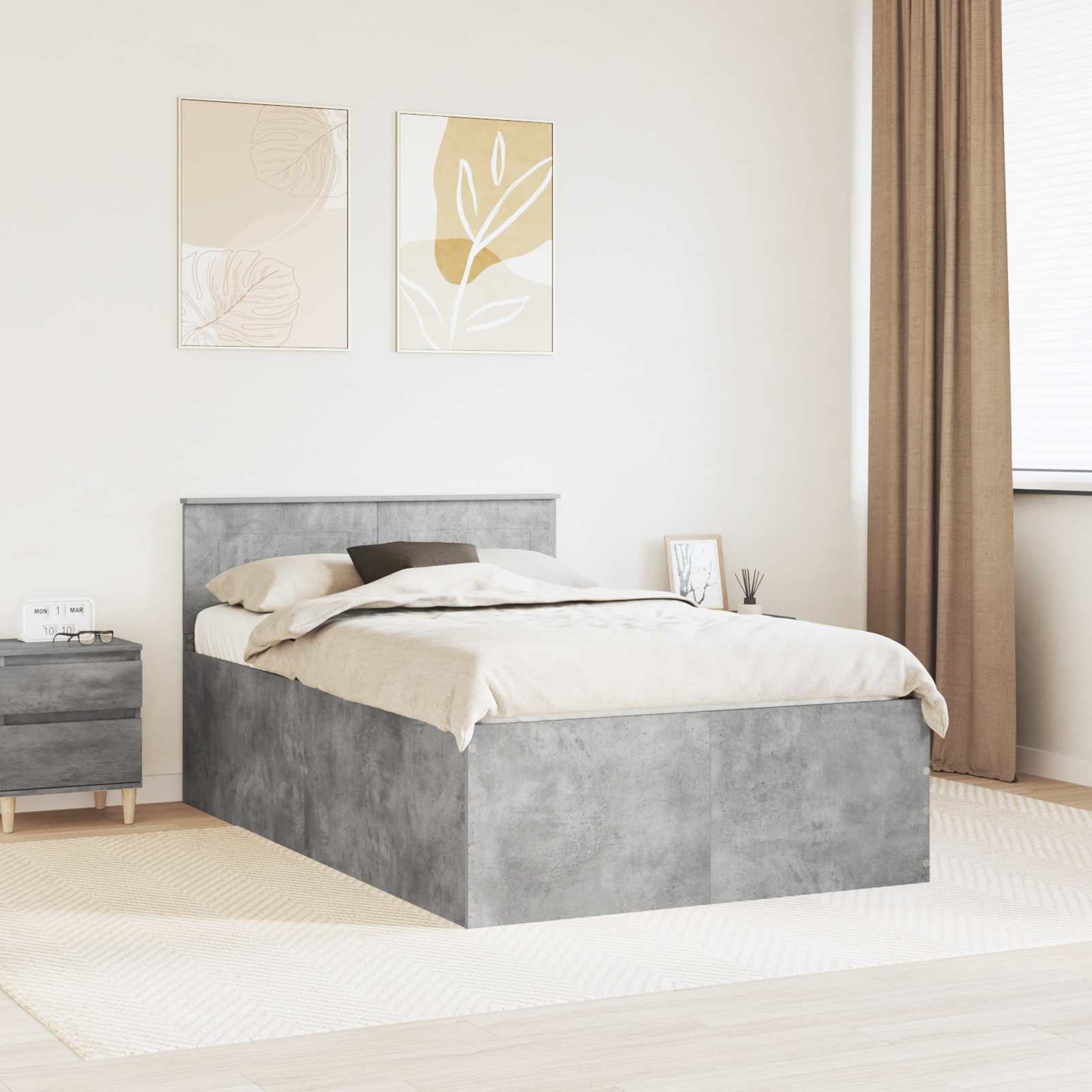 Bed Frame Concrete Grey 120 x 190 cm Engineered Wood