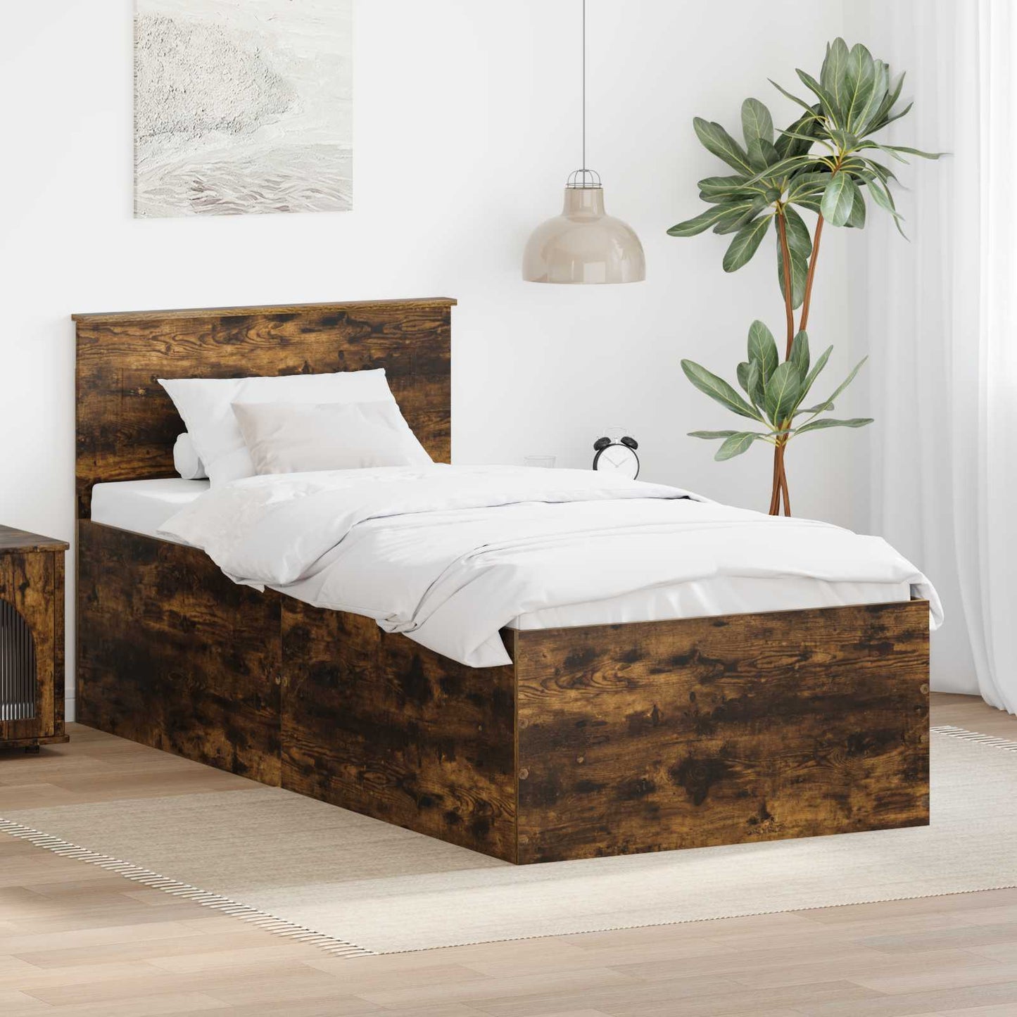 Bed Frame Smoked Oak 120 x 200 cm Engineered Wood