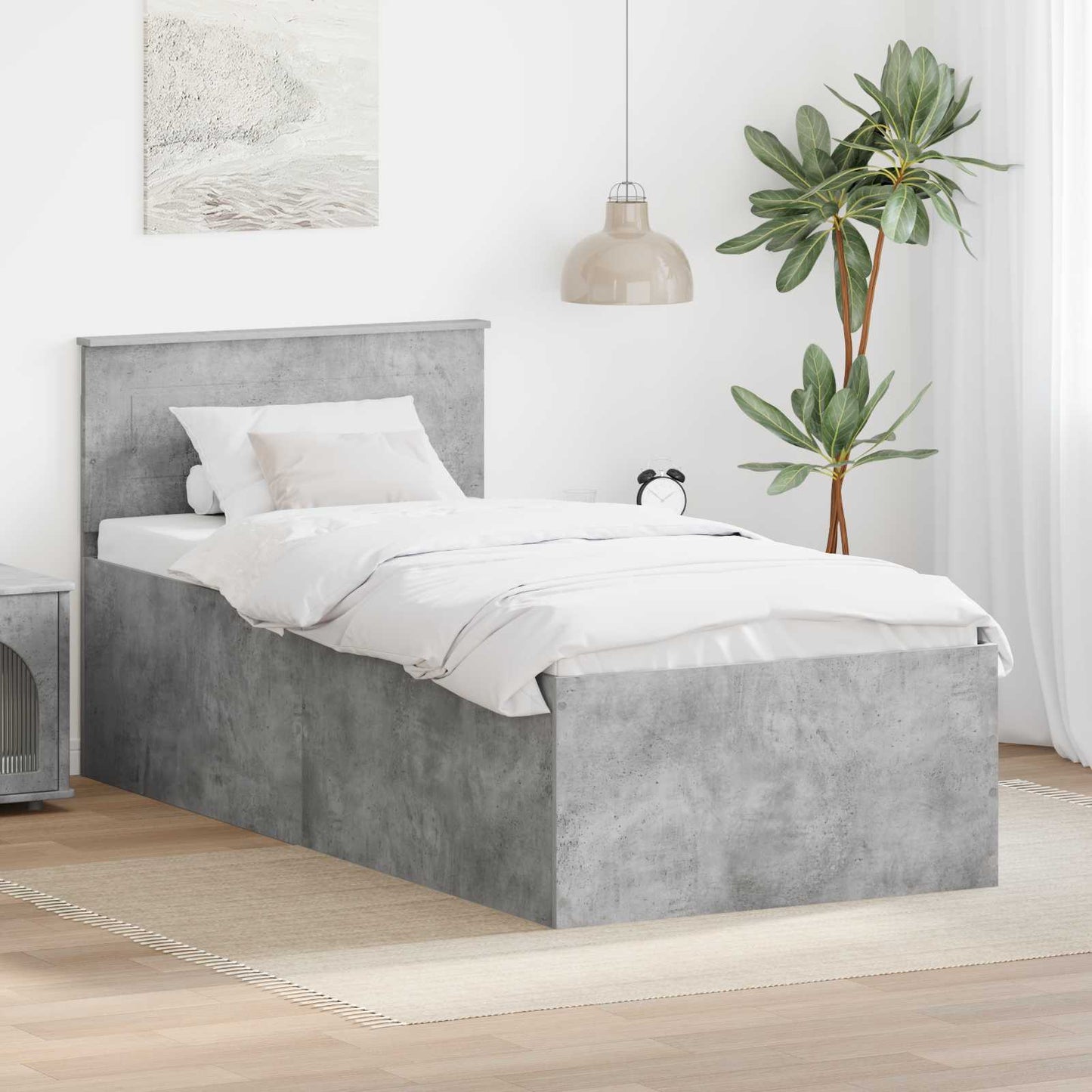 Bed Frame Concrete Grey 90 x 190 cm Engineered Wood