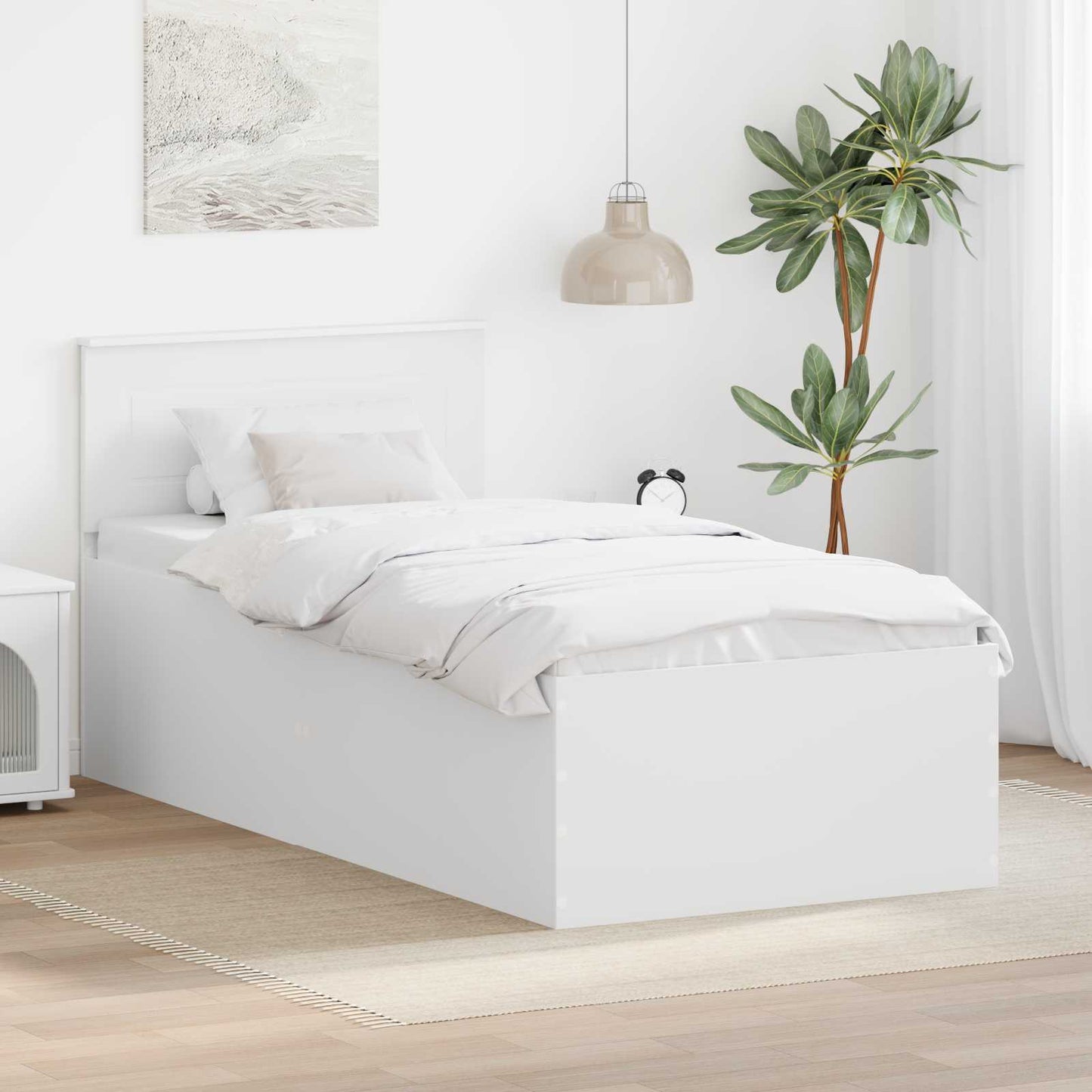 Bed Frame with Headboard White 75 x 190 cm Engineered Wood