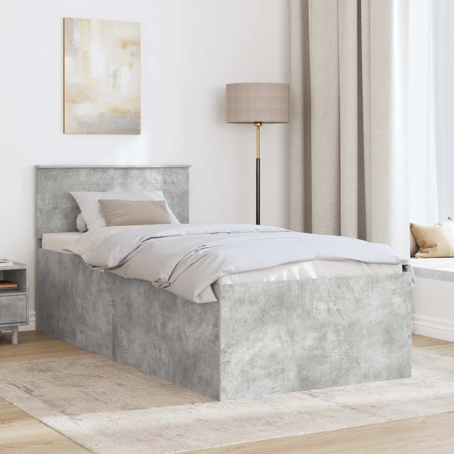 Bed Frame Concrete Grey 75 x 190 cm Engineered Wood