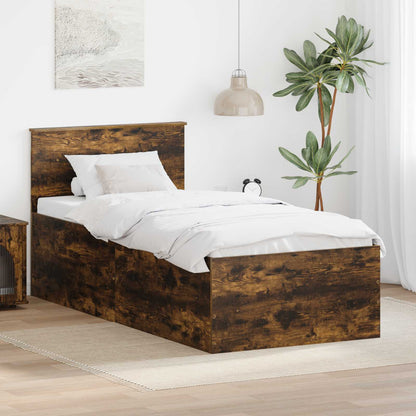Bed Frame with Headboard Smoked Oak 75 x 190 cm Engineered Wood