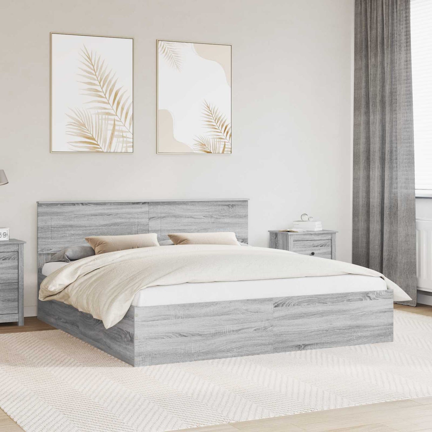 Bed Frame Grey Sonoma 200 x 200 cm Engineered Wood