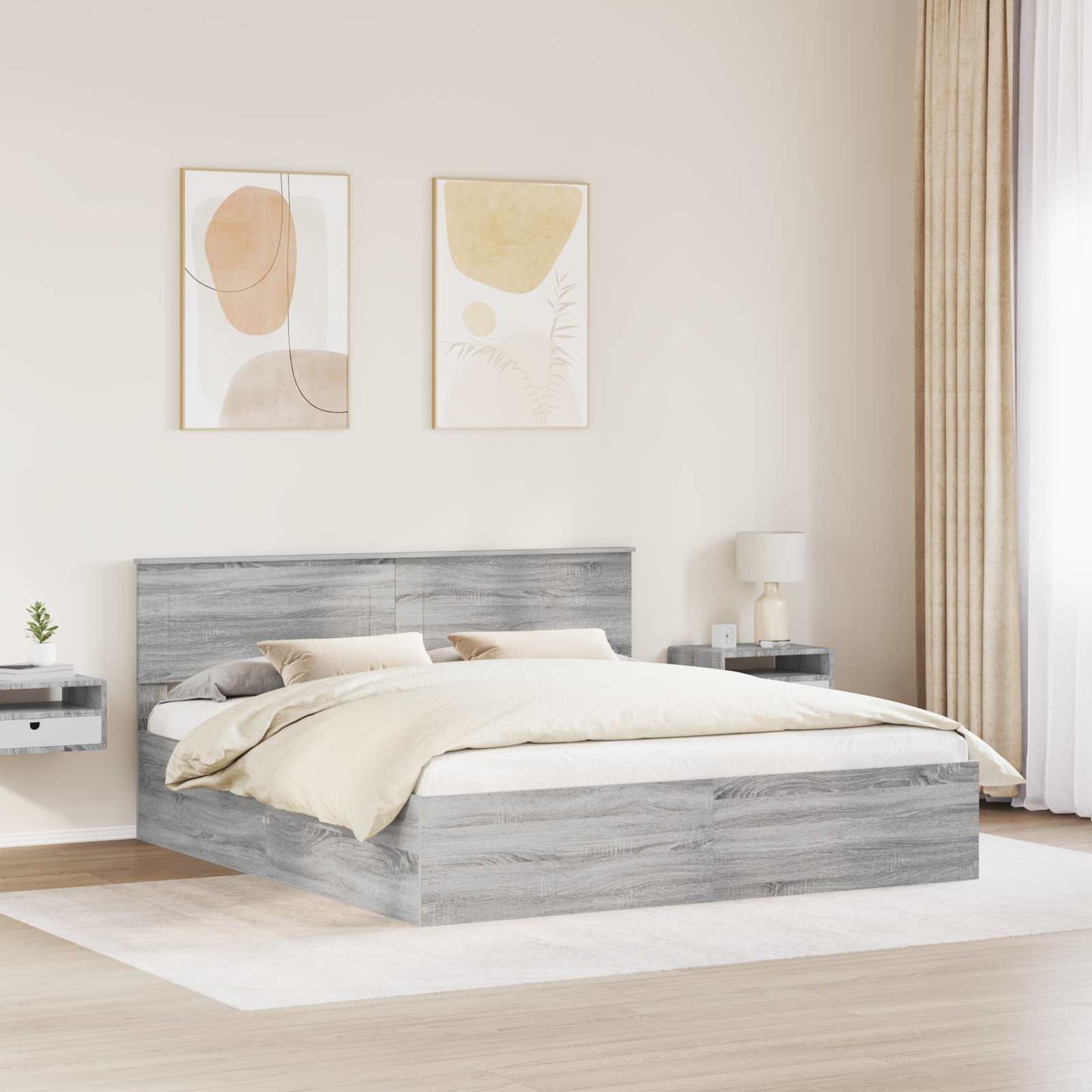 Bed Frame Grey Sonoma 200 x 200 cm Engineered Wood