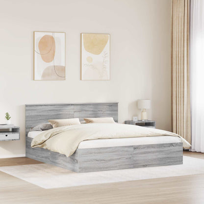 Bed Frame Grey Sonoma 200 x 200 cm Engineered Wood