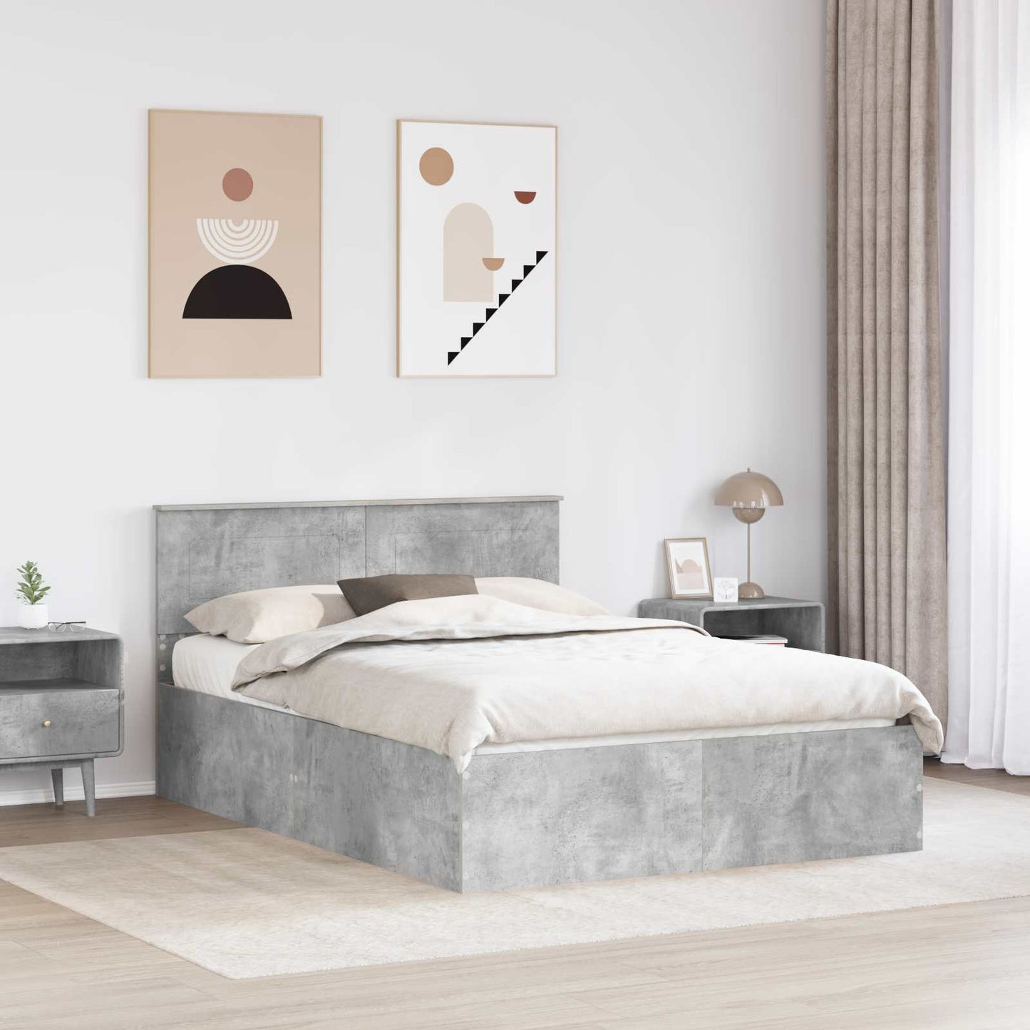 Bed Frame Concrete Grey 150 x 200 cm Engineered Wood