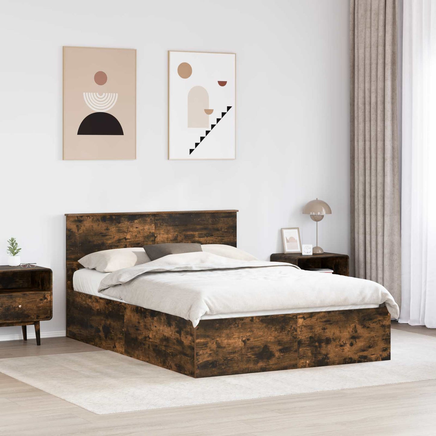 Bed Frame Smoked Oak 150 x 200 cm Engineered Wood
