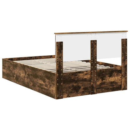Bed Frame Smoked Oak 135 x 190 cm Engineered Wood