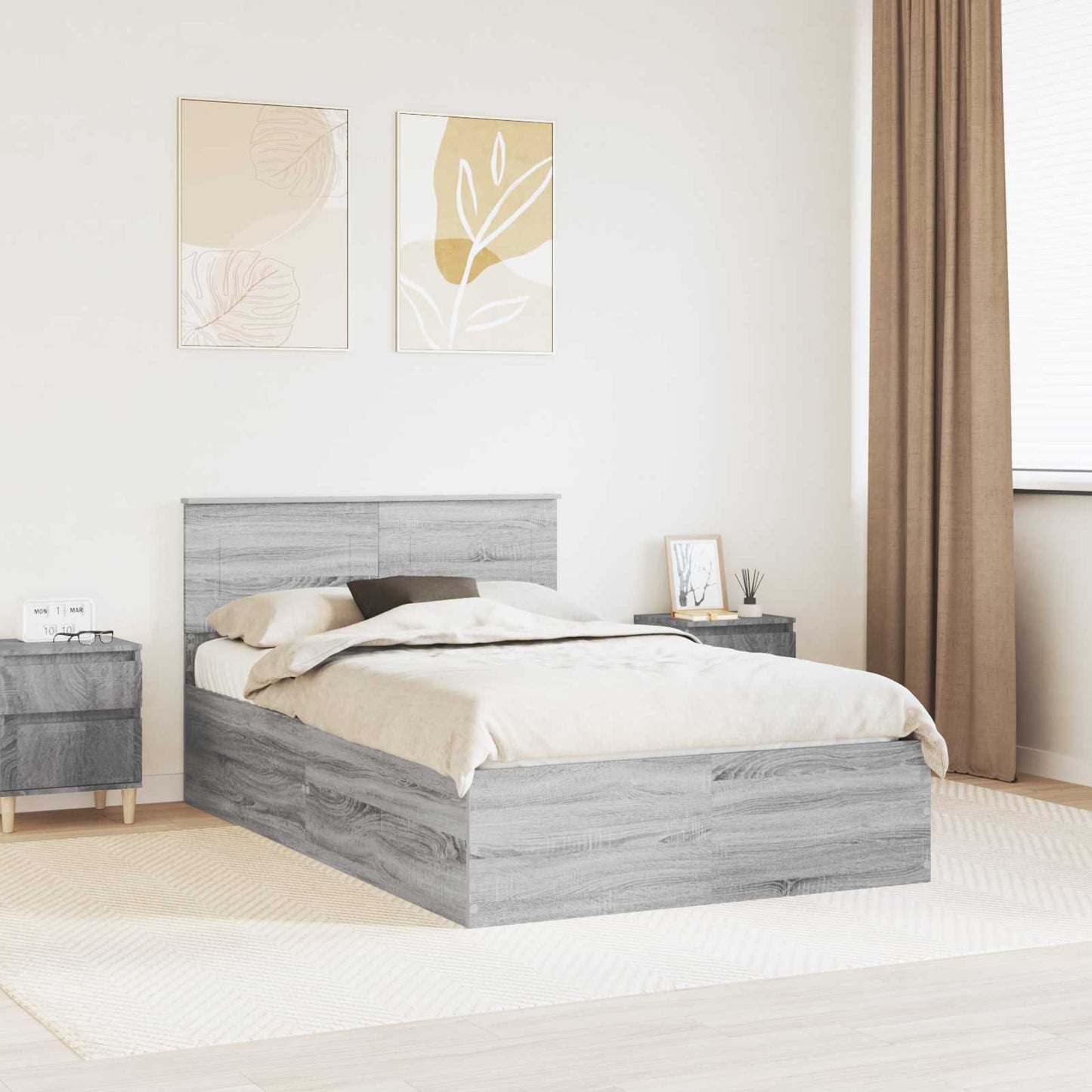 Bed Frame Grey Sonoma 135 x 190 cm Engineered Wood