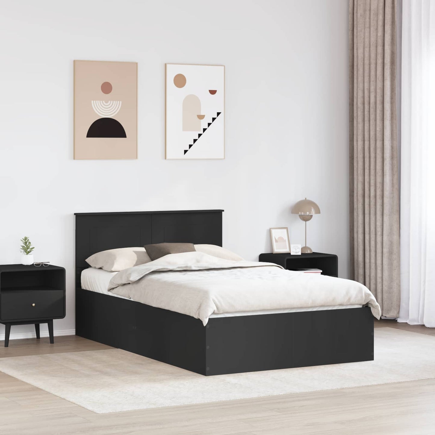 Bed Frame with Headboard Black 120 x 190 cm Engineered Wood