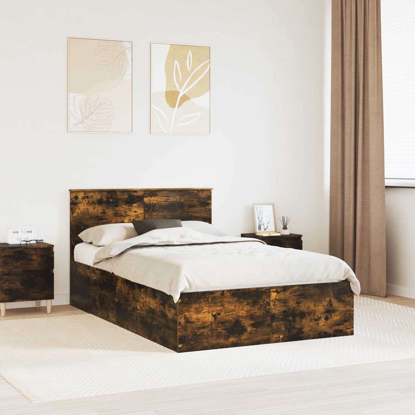 Bed Frame Smoked Oak 120 x 200 cm Engineered Wood