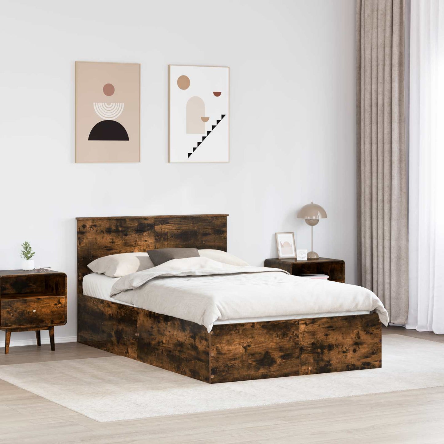 Bed Frame Smoked Oak 120 x 200 cm Engineered Wood