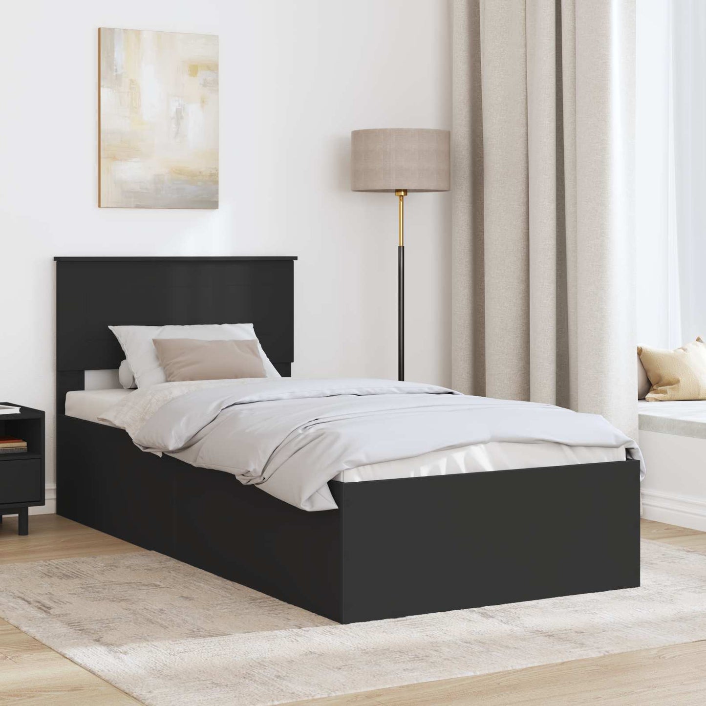 Bed Frame with Headboard Black 100 x 200 cm Engineered Wood
