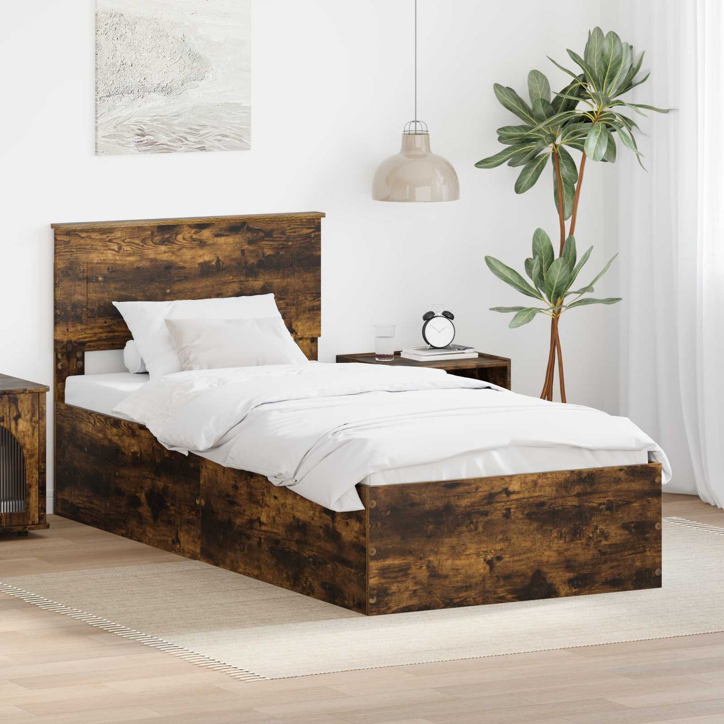 Bed Frame Smoked Oak 100 x 200 cm Engineered Wood