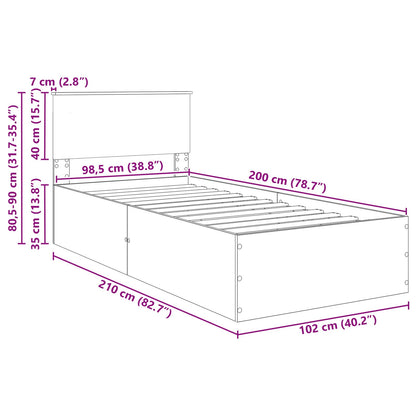 Bed Frame Grey Sonoma 100 x 200 cm Engineered Wood