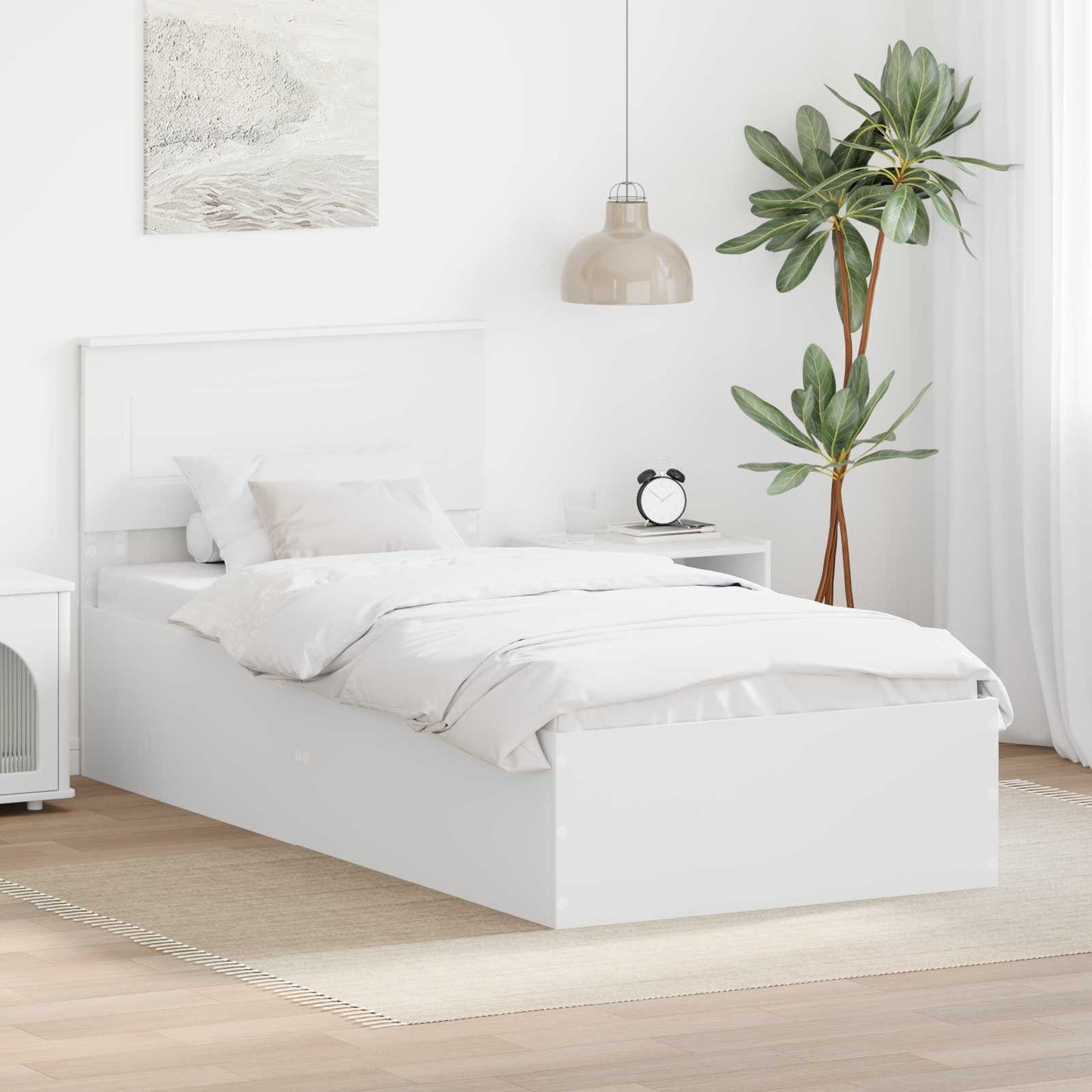 Bed Frame with Headboard White 75 x 190 cm Engineered Wood