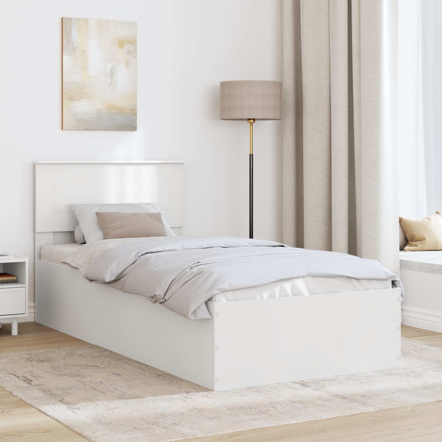 Bed Frame with Headboard White 75 x 190 cm Engineered Wood