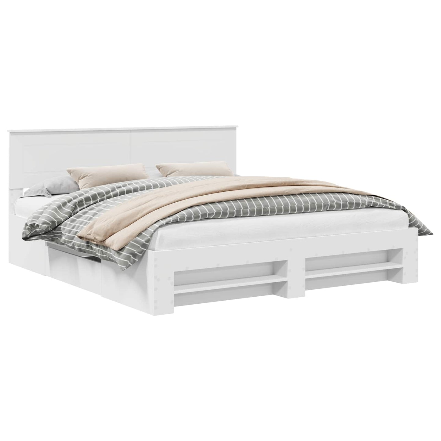 Bed Frame with Headboard White 200 x 200 cm Engineered Wood