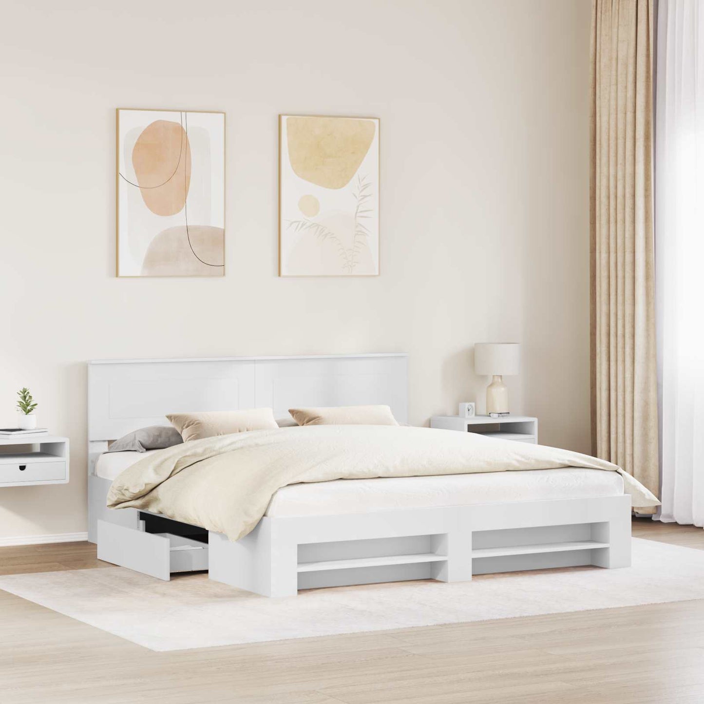 Bed Frame with Headboard White 180 x 200 cm Engineered Wood