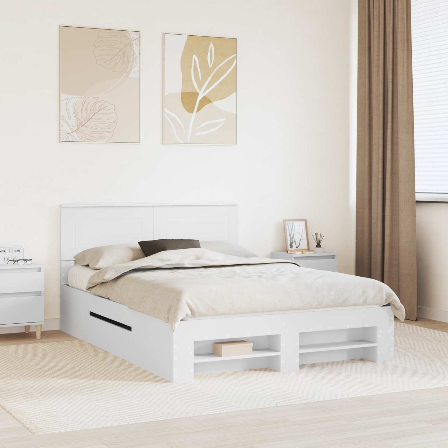 Bed Frame with Headboard White 150 x 200 cm Engineered Wood