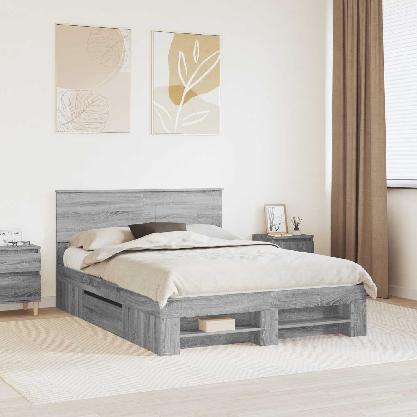 Bed Frame Grey Sonoma 150 x 200 cm Engineered Wood