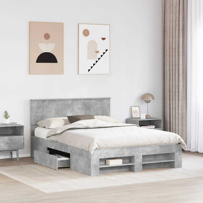 Bed Frame Concrete Grey 140 x 200 cm Engineered Wood