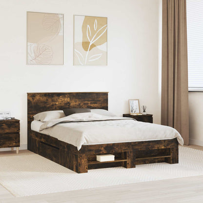 Bed Frame Smoked Oak 140 x 200 cm Engineered Wood