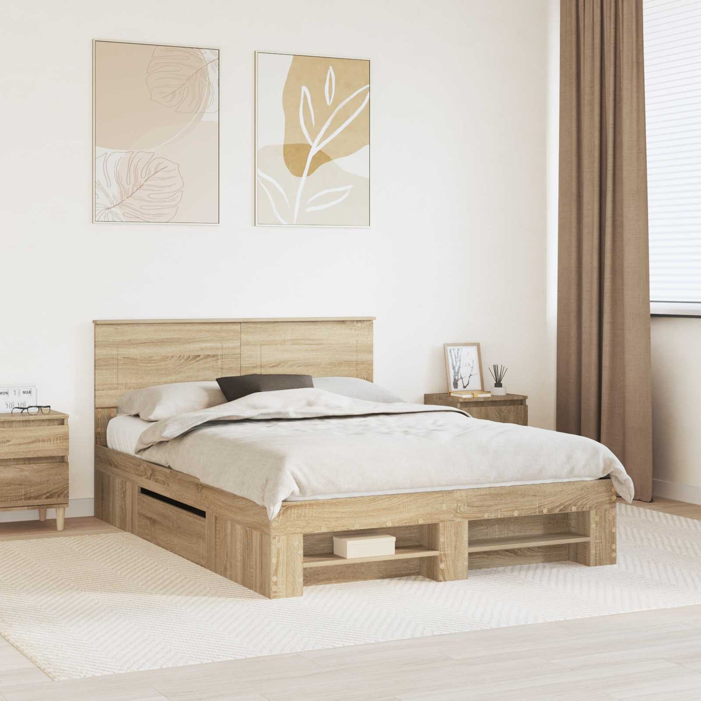 Bed Frame Sonoma Oak 140 x 200 cm Engineered Wood