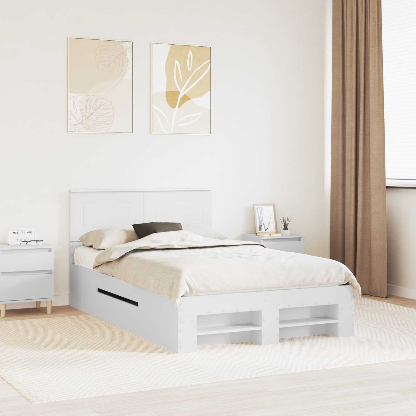 Bed Frame with Headboard White 137 x 203 cm Engineered Wood