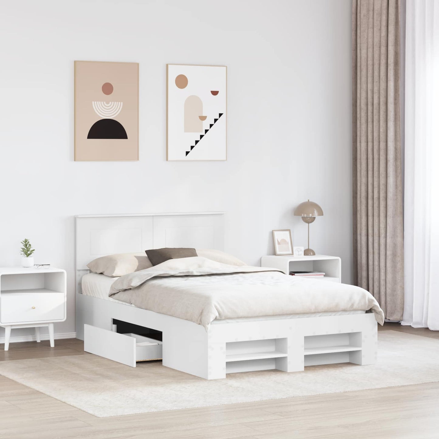 Bed Frame with Headboard White 137 x 203 cm Engineered Wood