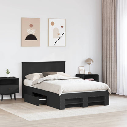 Bed Frame with Headboard Black 137 x 203 cm Engineered Wood