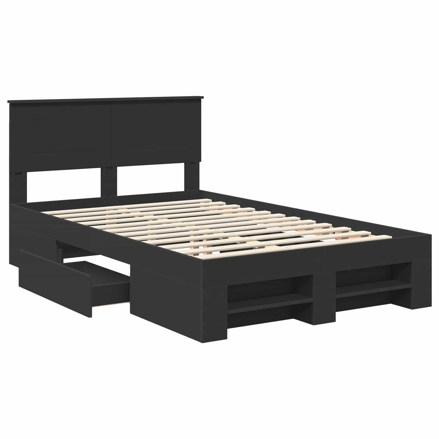 Bed Frame with Headboard Black 137 x 203 cm Engineered Wood