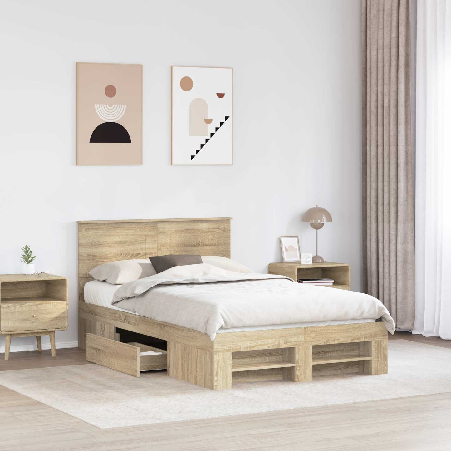 Bed Frame Sonoma Oak 137 x 203 cm Engineered Wood