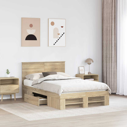 Bed Frame Sonoma Oak 137 x 203 cm Engineered Wood
