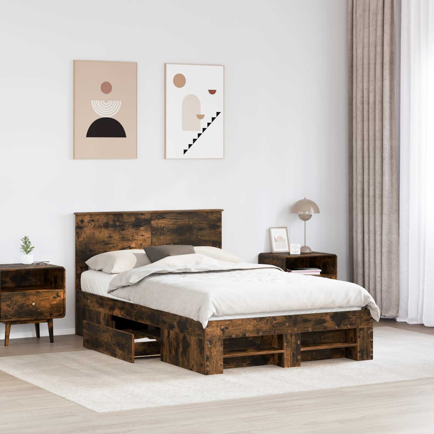 Bed Frame Smoked Oak 120 x 200 cm Engineered Wood