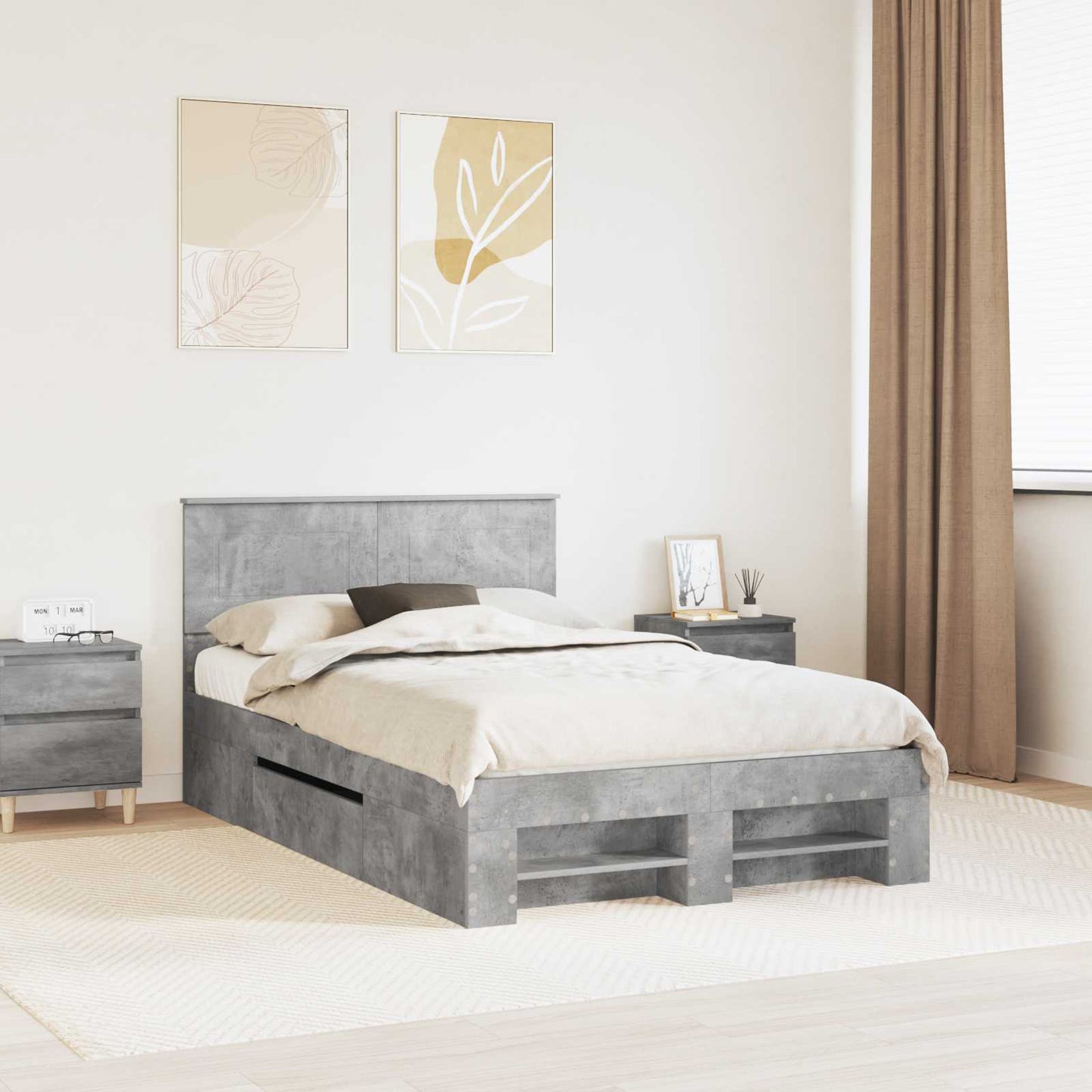 Bed Frame Concrete Grey 120 x 200 cm Engineered Wood