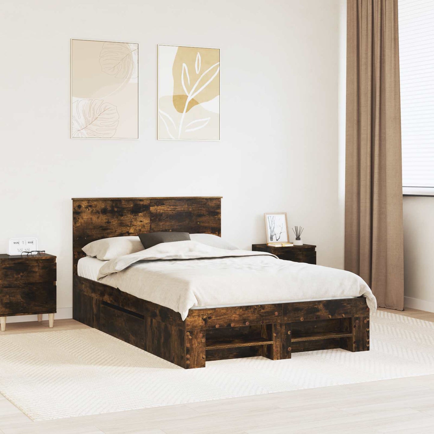 Bed Frame Smoked Oak 120 x 200 cm Engineered Wood