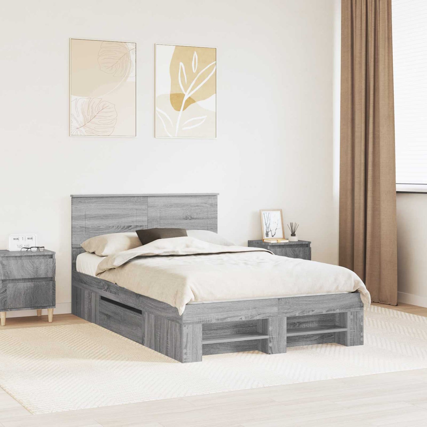 Bed Frame Grey Sonoma 120 x 200 cm Engineered Wood