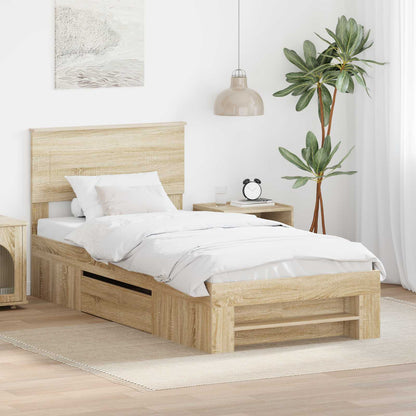 Bed Frame with Headboard Sonoma Oak 100 x 200 m Engineered Wood