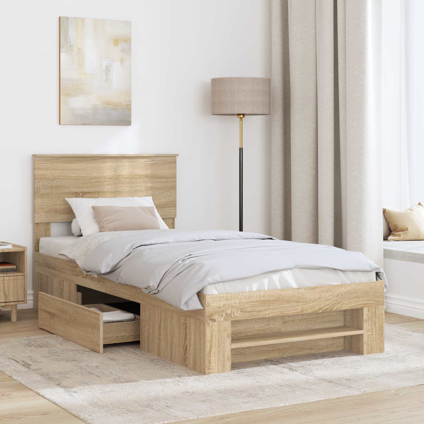 Bed Frame with Headboard Sonoma Oak 100 x 200 m Engineered Wood