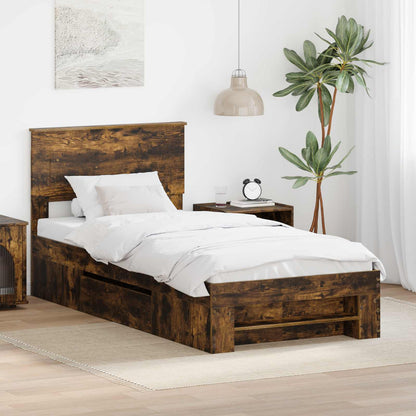 Bed Frame with Headboard Smoked Oak 100 x 200 m Engineered Wood