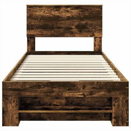 Bed Frame with Headboard Smoked Oak 100 x 200 m Engineered Wood