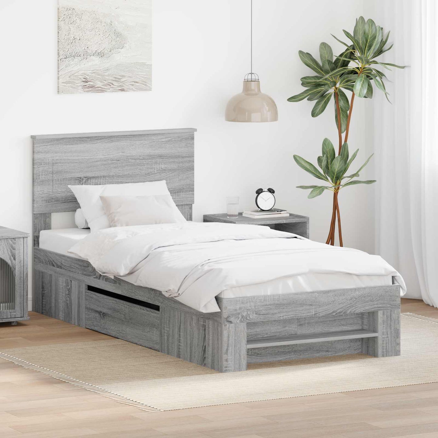 Bed Frame Grey Sonoma 100 x 200 m Engineered Wood