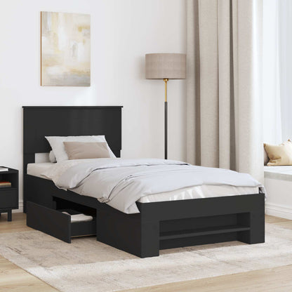 Bed Frame with Headboard Black 90 x 200 cm Engineered Wood