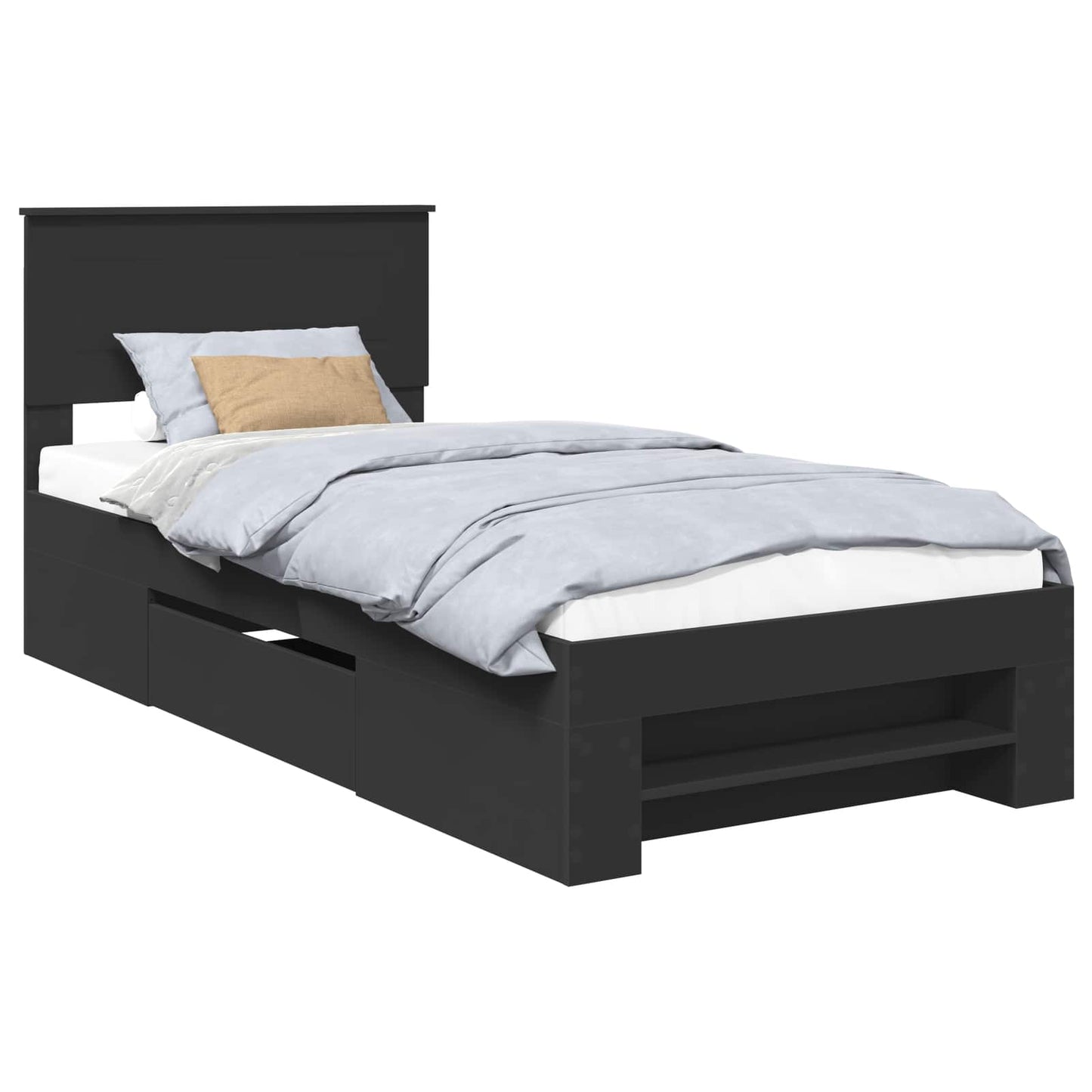 Bed Frame with Headboard Black 90 x 200 cm Engineered Wood