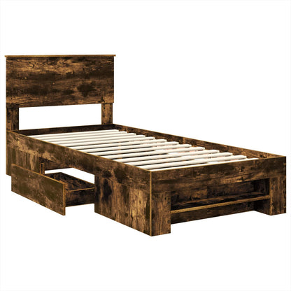 Bed Frame with Headboard Smoked Oak 90 x 200 cm Engineered Wood