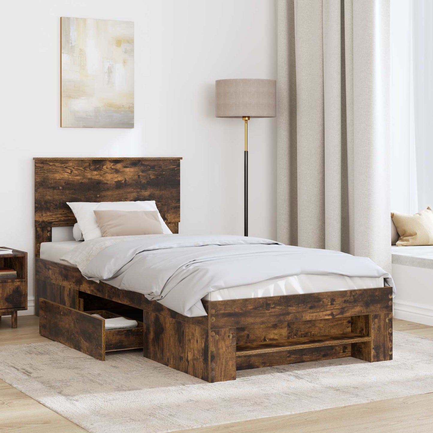 Bed Frame with Headboard Smoked Oak 90 x 200 cm Engineered Wood