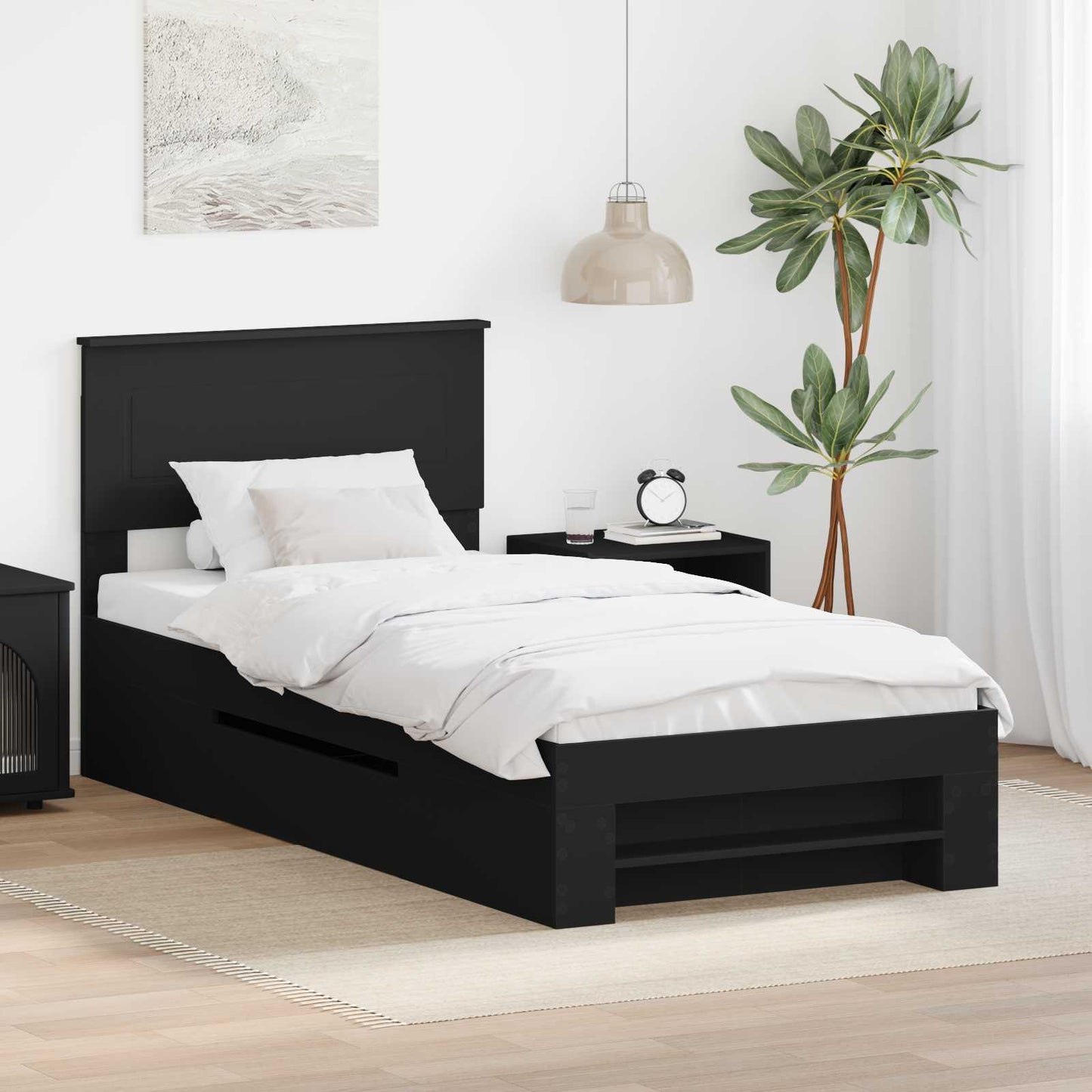 Bed Frame with Headboard Black 80 x 200 cm Engineered Wood