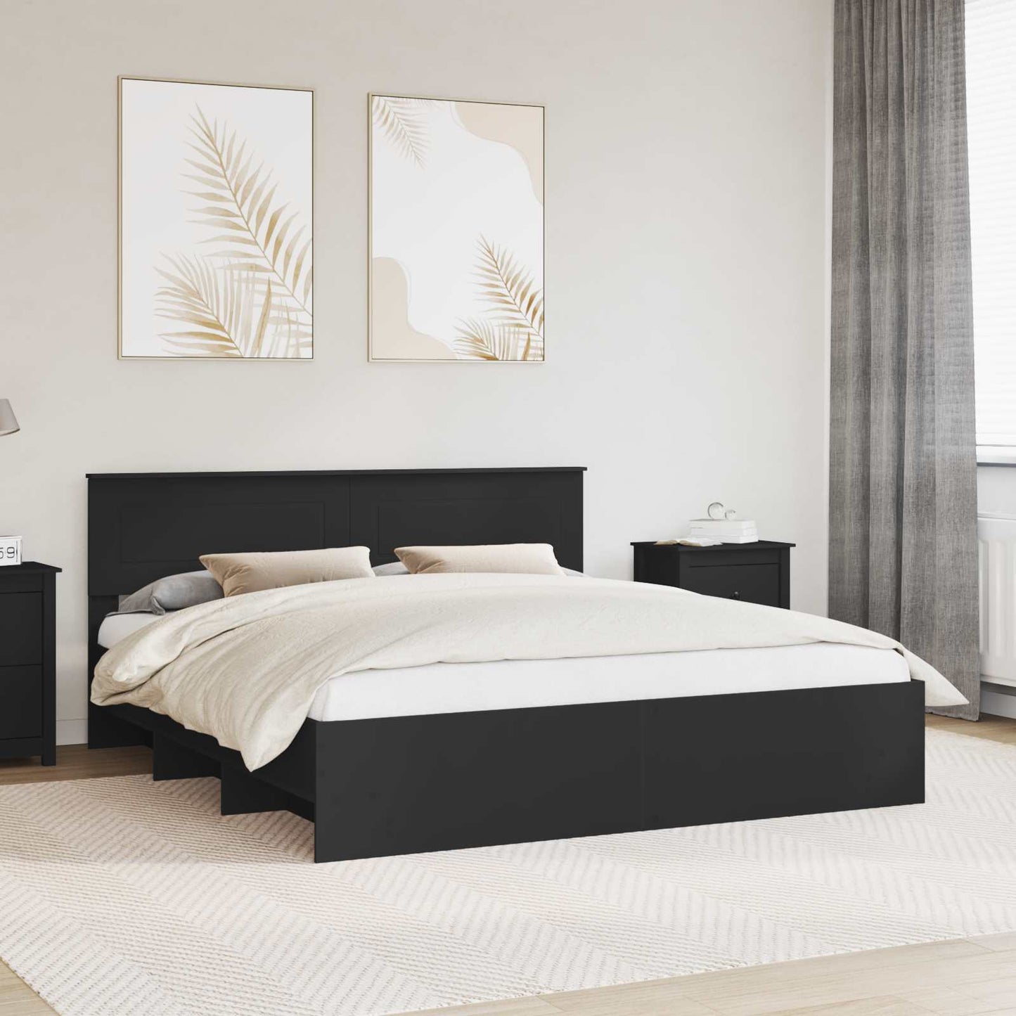 Bed Frame with Headboard Black 200 x 200 cm Engineered Wood
