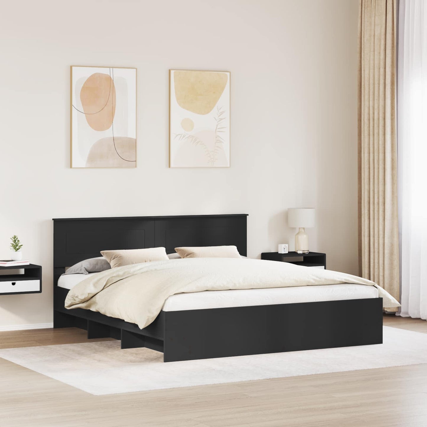 Bed Frame with Headboard Black 200 x 200 cm Engineered Wood